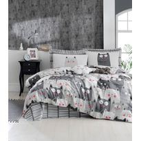 Parivuoteen pussilakanasetti Linento Kisut, 200x220cm + 50x70cm, harmaa/vaaleanpunainen