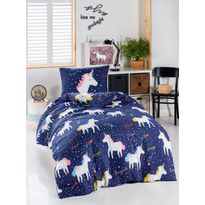 Pussilakanasetti Linento Magic Unicorn, 140x200cm + 50x70cm, tummansininen