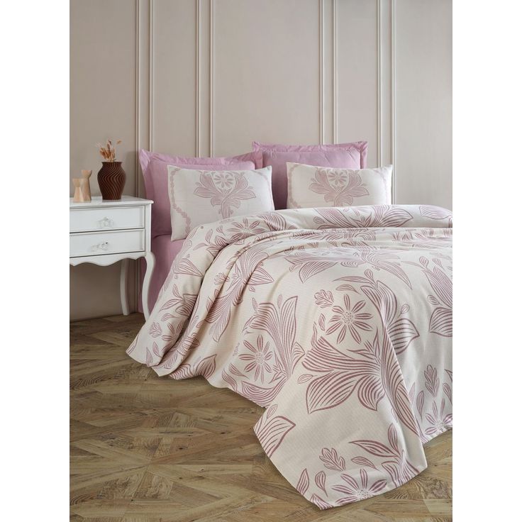 Parivuoteen päiväpeitto + 2 tyynyliinaa Linento Jumbo, 200x230cm + 50x70cm, himmeä roosa