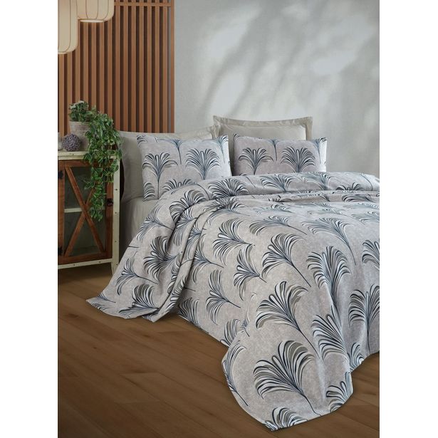 Parivuoteen päiväpeitto + 2 tyynyliinaa Linento Santo, 200x230cm + 50x70cm, sininen