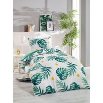 Pussilakanasetti Linento Monstera, 140x200cm + 50x70cm, vihreä