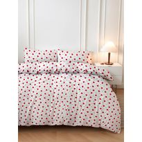 Parivuoteen pussilakanasetti Linento Love Heart, 240x220cm + 50x80cm, punainen/valkoinen