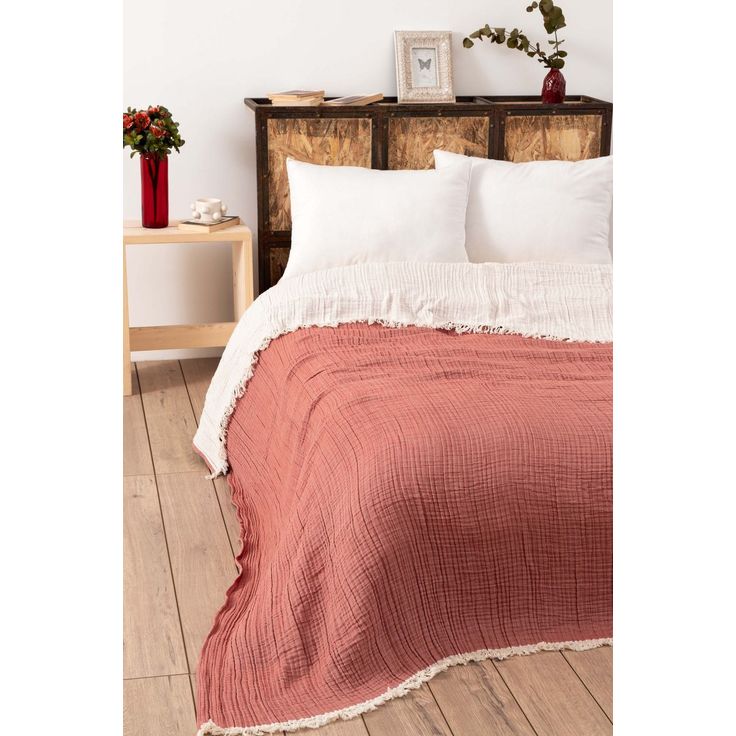 Parivuoteen päiväpeitto Linento Muslin, 230x250cm, tiilenpunainen