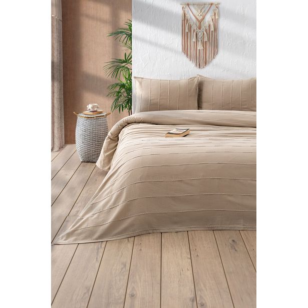 Parivuoteen päiväpeitto + 2 tyynyliinaa Linento Sedef, 210x220cm + 50x70cm, eri värejä