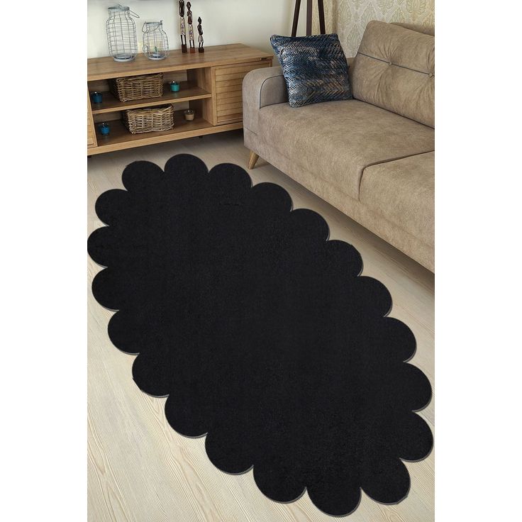 Käytävämatto Linento Ellipse Daisy, 80x120cm, musta