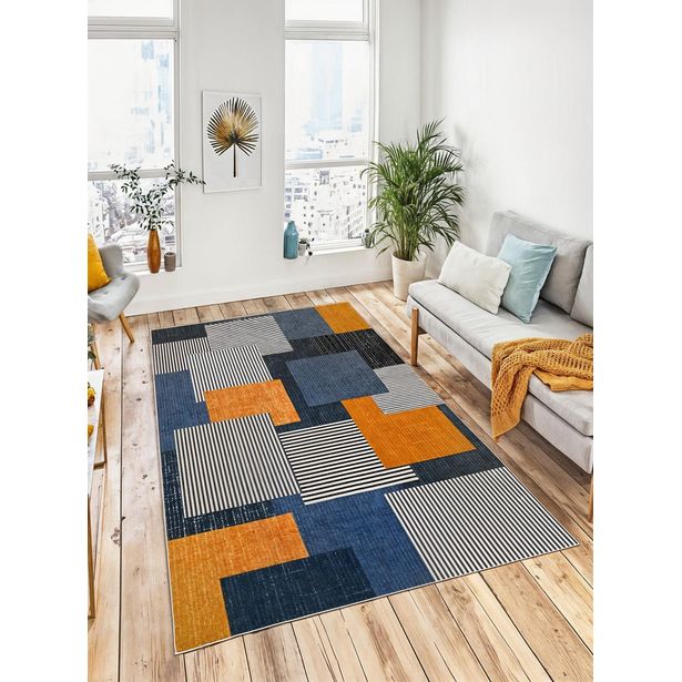 Matto Linento W1043, 180x280cm, sininen/oranssi