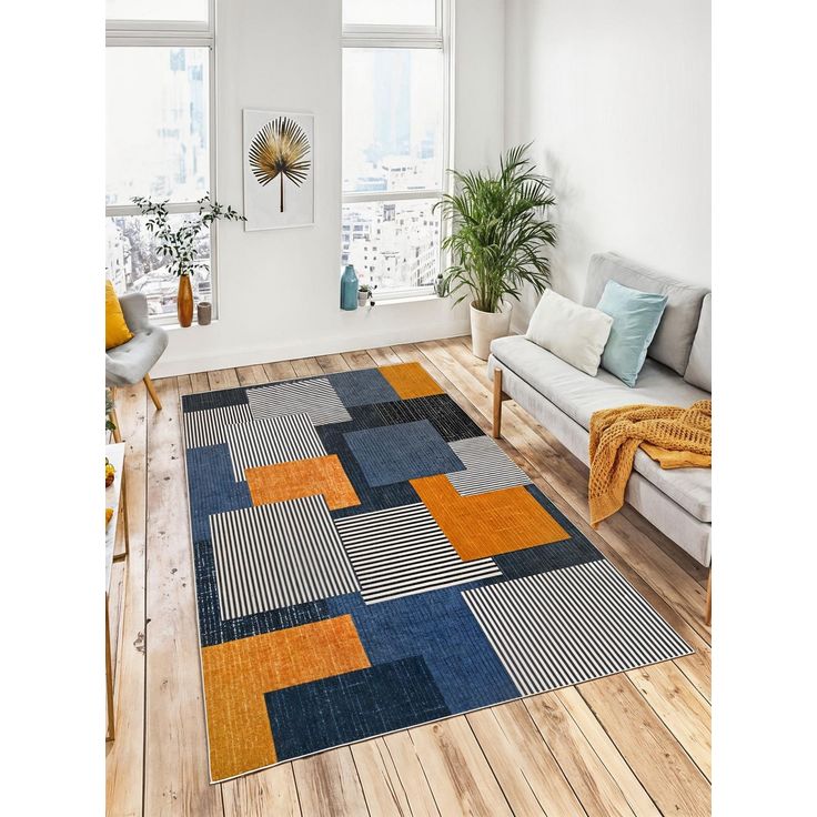 Matto Linento W1043, 180x280cm, sininen/oranssi