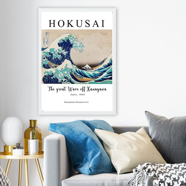 Taulu Linento Hokusai - The Great Wave, 55x75cm, sininen