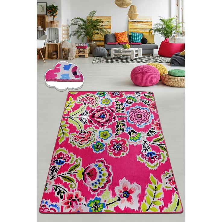 Matto Linento Bouquet, pinkki, eri kokoja
