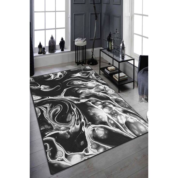 Matto Linento Mystery, 200x290cm, musta/valkoinen