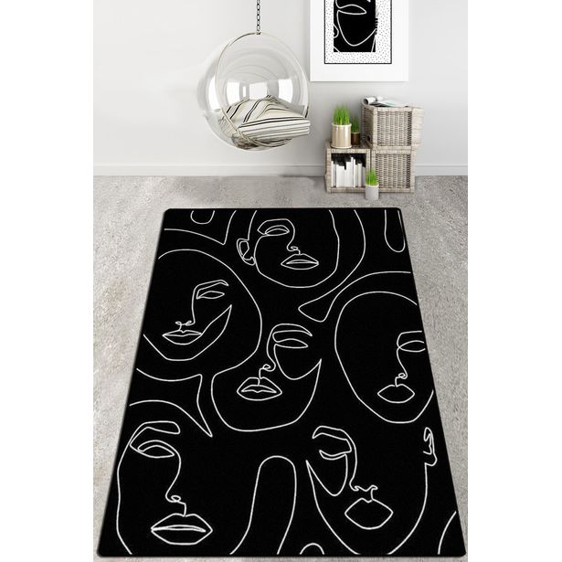 Matto Linento Composition, 200x290cm, mustavalkoinen
