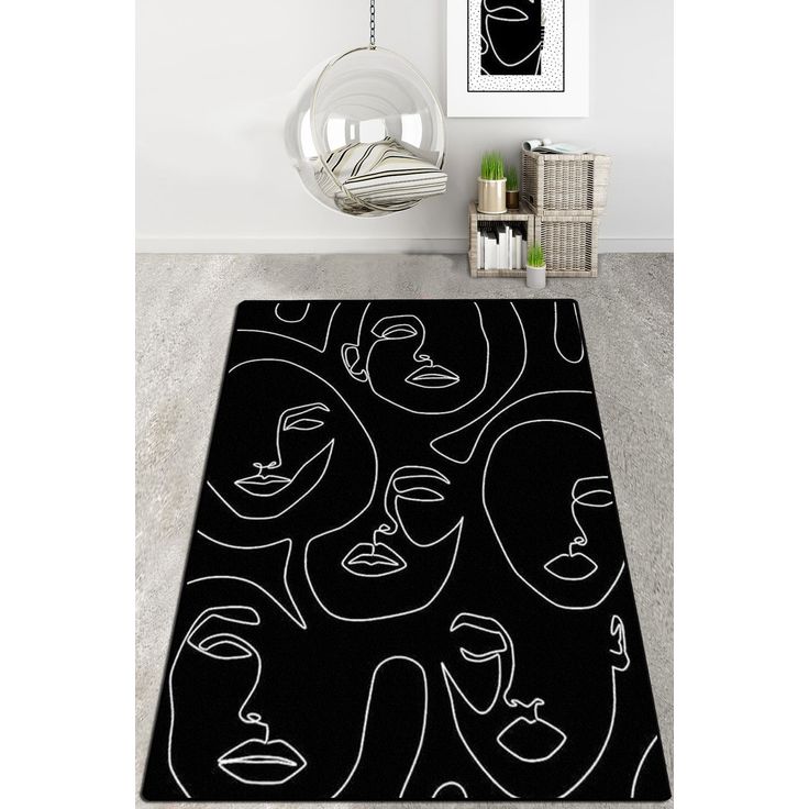 Matto Linento Composition, 200x290cm, mustavalkoinen