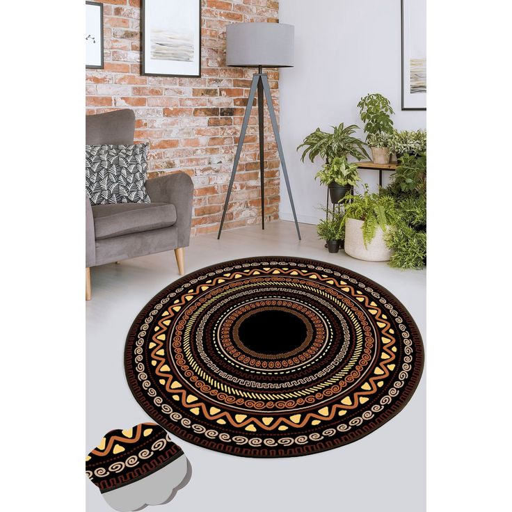 Pyöreä matto Linento Mistik Mandala, Ø100cm, ruskea
