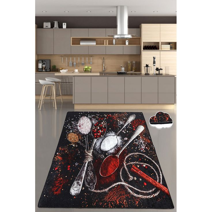 Keittiön matto Linento Spicy Djt, 80x120cm, musta/punainen