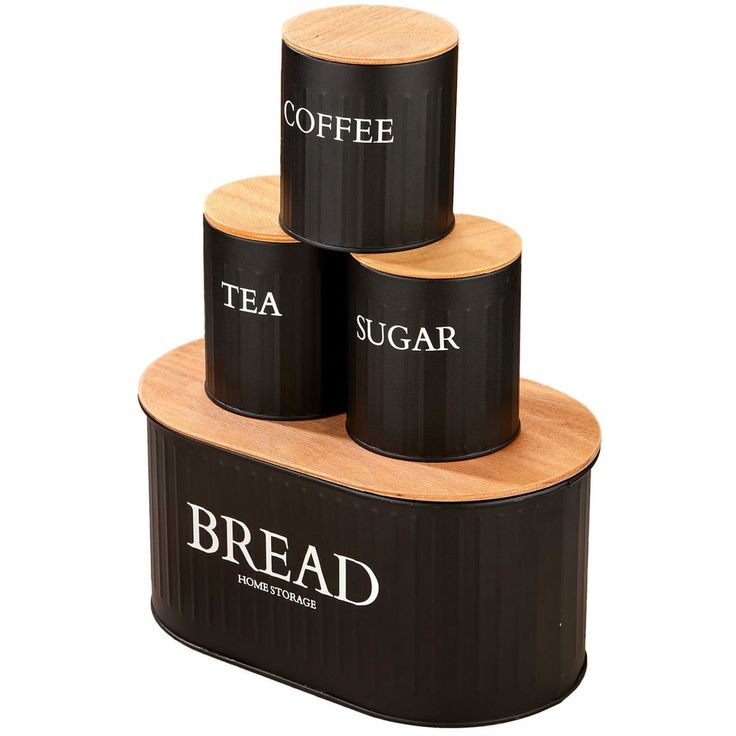 Keittiön säilytyspurkkisetti (4 osaa) Linento Bread, Tea, Coffee & Sugar, eri värejä
