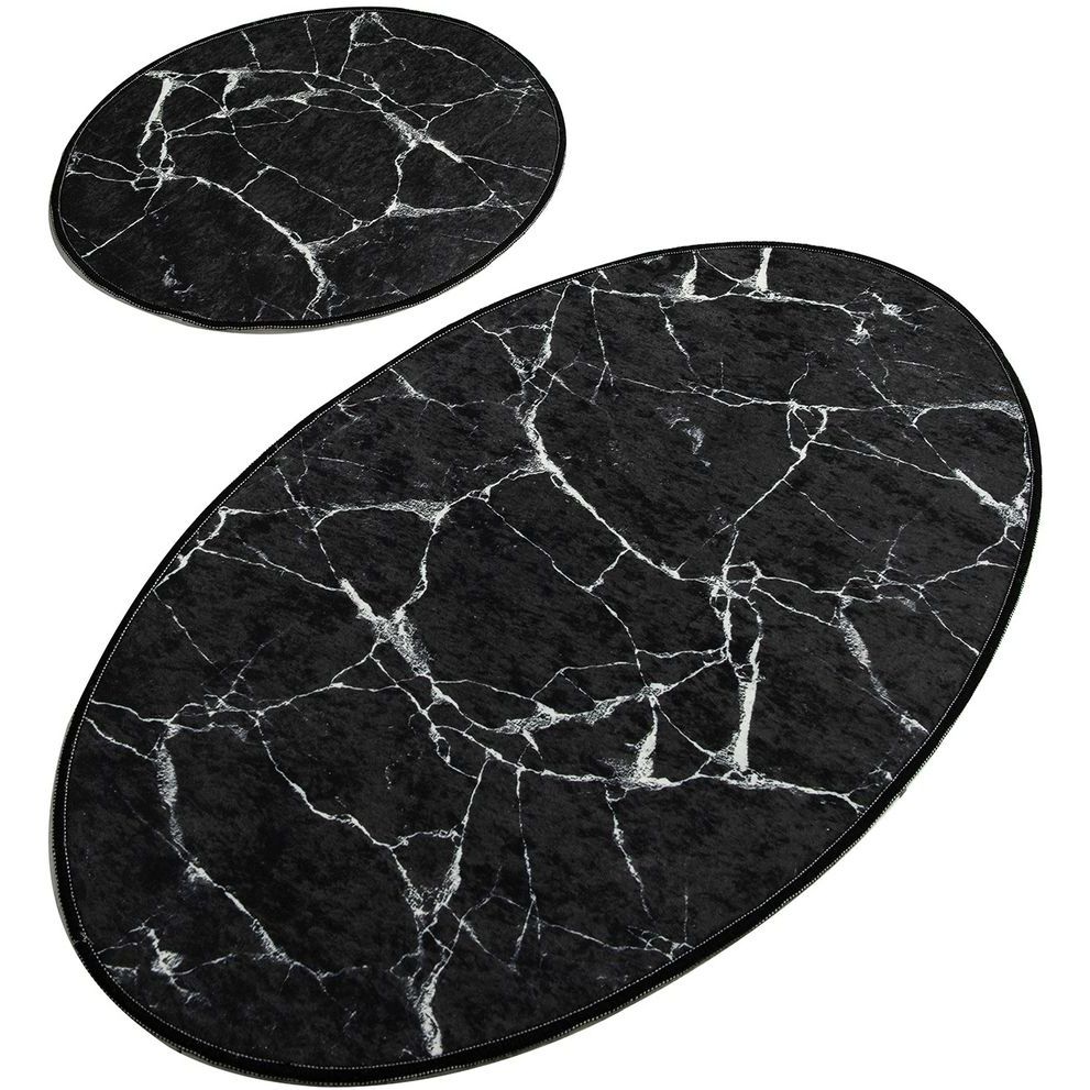 Kylpyhuonemattosetti Linento Marble Oval, 2kpl, musta