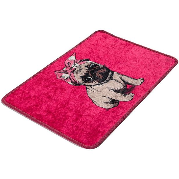 Kylpyhuonematto Linento Pink Pug, 40x60cm, pinkki