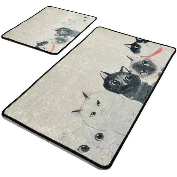 Kylpyhuonemattosetti Linento Angry Cats, 2kpl, beige