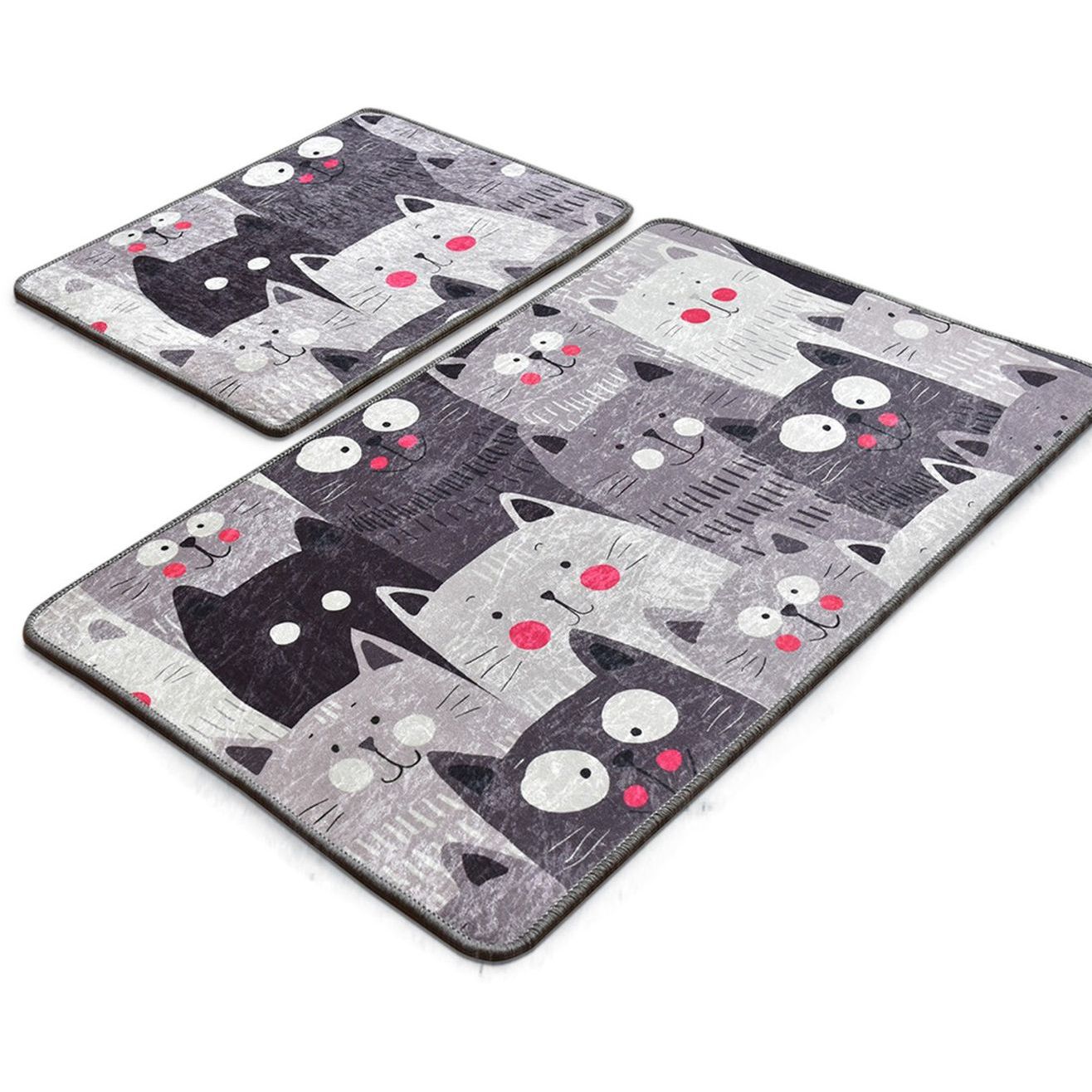 Kylpyhuonemattosetti Linento Meow, 2kpl, harmaa