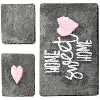 Kylpyhuonemattosetti Linento Home Sweet Home, 3kpl, harmaa