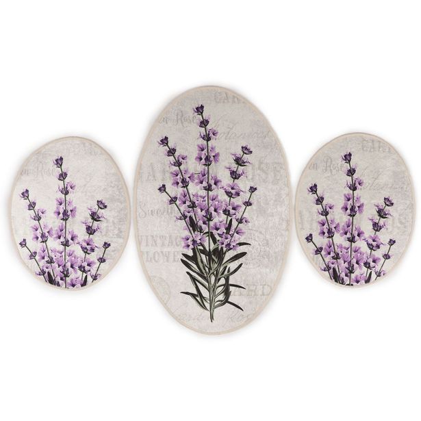 Kylpyhuonemattosetti Linento Lavender, 3kpl, valkoinen/liila