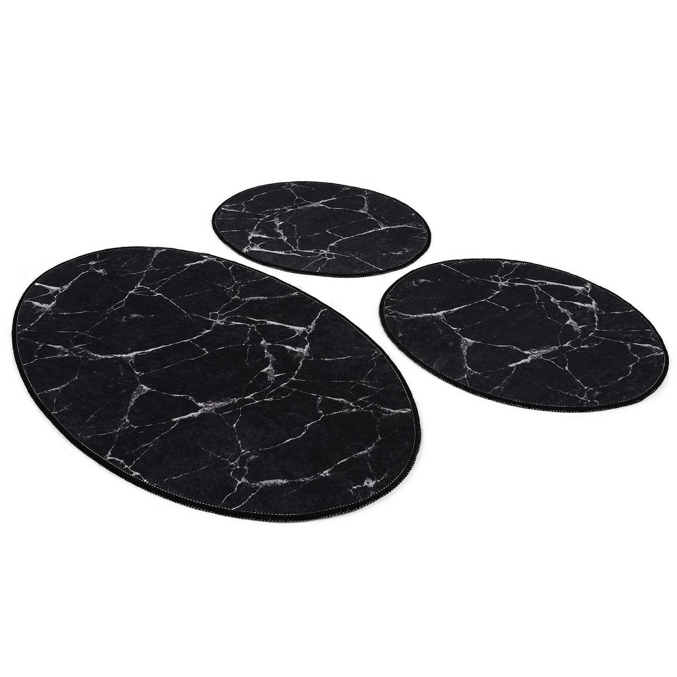 Kylpyhuonemattosetti Linento Marble Oval, 3kpl, musta