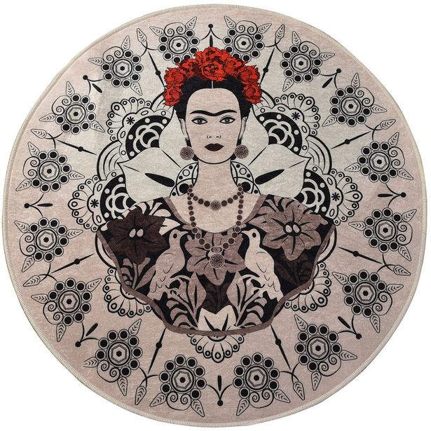 Kylpyhuonematto Linento Frida Round, beige/musta