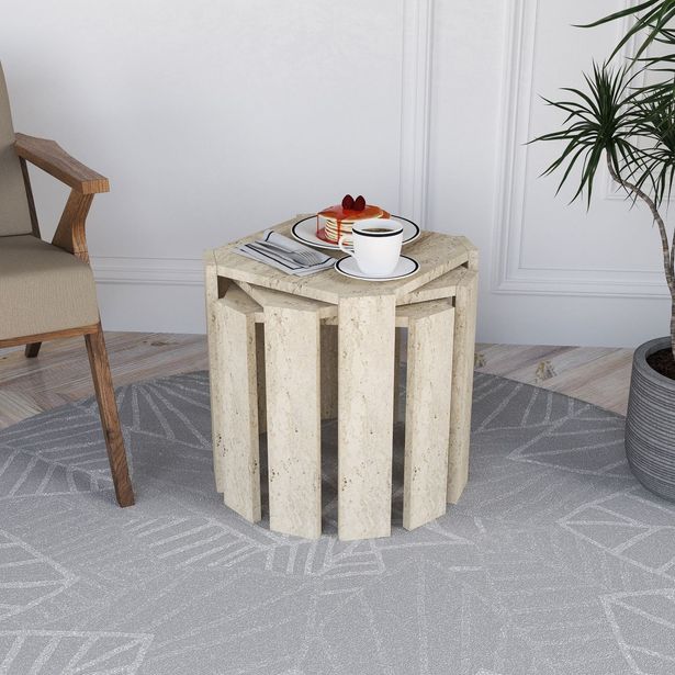 Sarjapöytä Linento Furniture Azra, 3kpl, beige travertiinikuosi