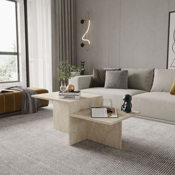 Sohvapöytä Linento Furniture Diana, 105x50cm, beige travertiinikuosi