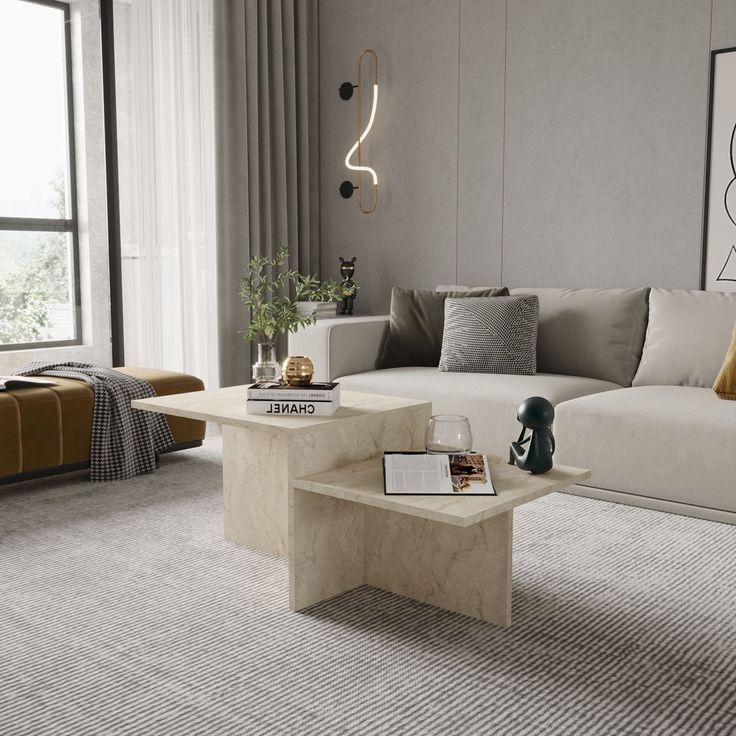 Sohvapöytä Linento Furniture Diana, 105x50cm, beige travertiinikuosi