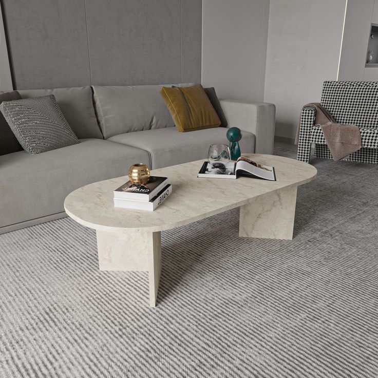 Sohvapöytä Linento Furniture Diana Elips, 120x55cm, beige travertiinikuosi