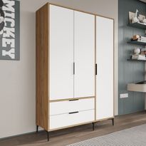 Vaatekaappi Linento Furniture Aden Drawers 120, 120x192cm, valkoinen/ruskea, Verkkokaupan poistotuote