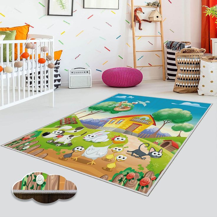 Lastenhuoneen matto Linento EEXFAB852, 100x200cm, monivärinen