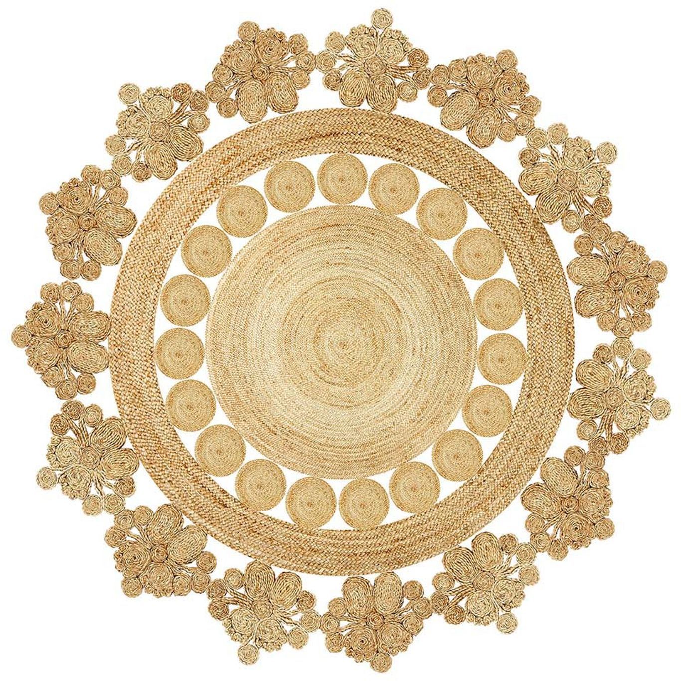 Pyöreä matto Linento Anemona Ø130cm vaaleanruskea/valkoinen