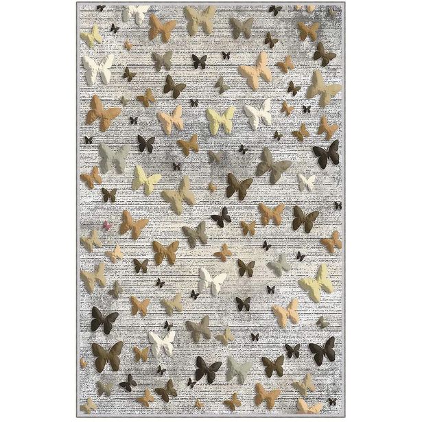 Lastenhuoneen matto Linento Hem Perhoset 80x200cm harmaa/beige