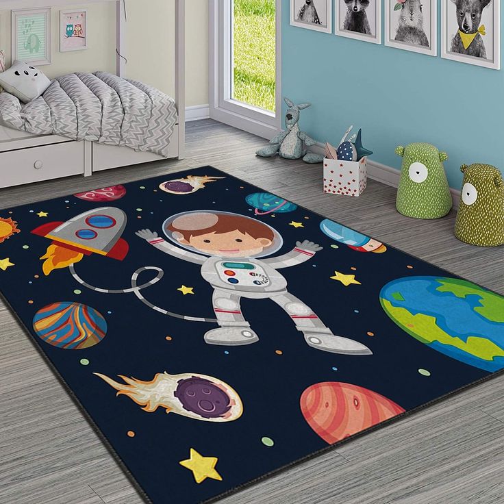 Lastenhuoneen matto Linento Astronaut, 80x140cm, monivärinen