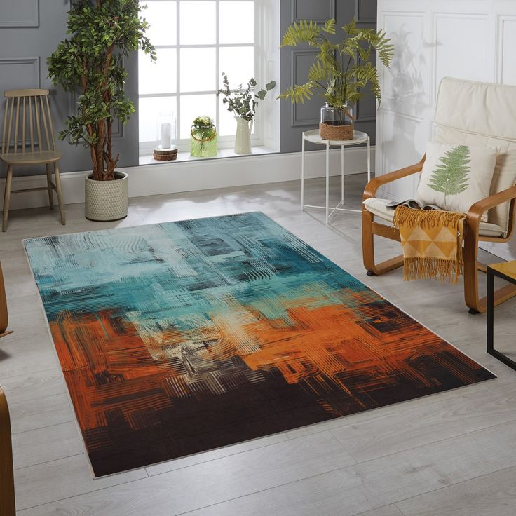 Matto Linento King, 160x230cm, sininen/oranssi