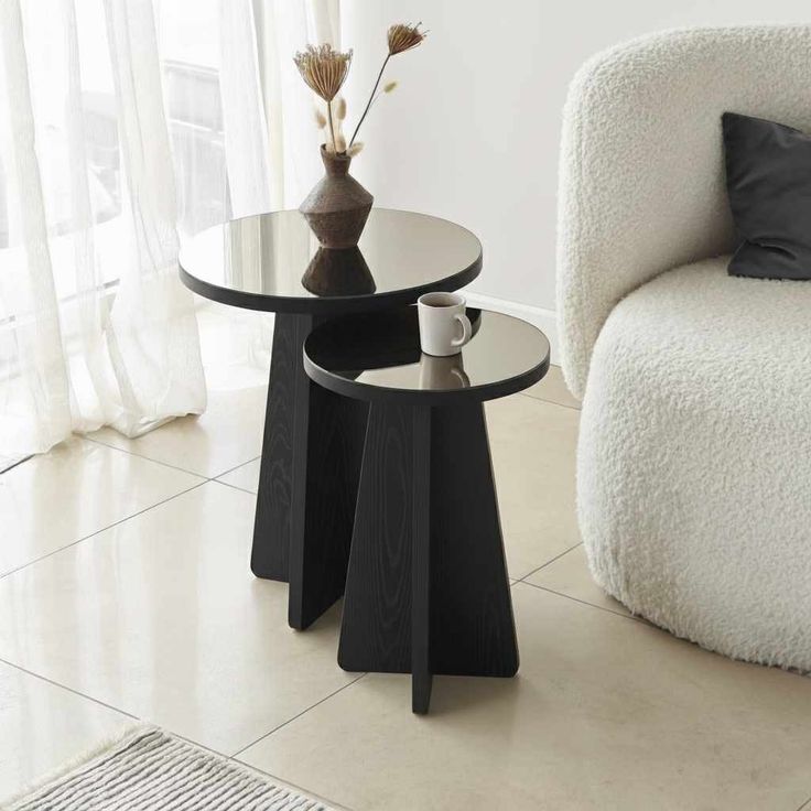 Sivupöytä Linento Furniture Luna, 2kpl, musta/pronssi