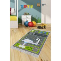 Lastenhuoneen matto Linento Lentokenttä II (ELS633), 80x120cm, vihreä/harmaa