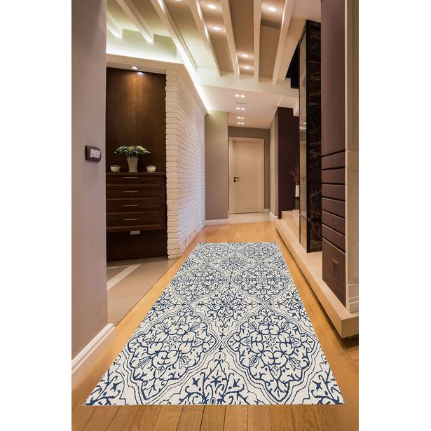 Käytävämatto Linento Els1906, 100x300cm, sininen/kerma