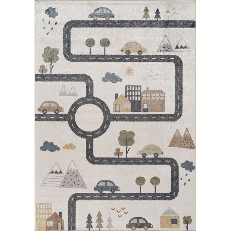 Lastenhuoneen matto Linento Bohem Kids Road 160x230cm valkoinen/harmaa