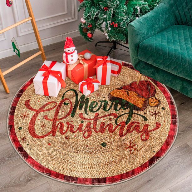 Joulumatto Linento WOOBTNY0318, pyöreä, ruskea/punainen, eri kokoja