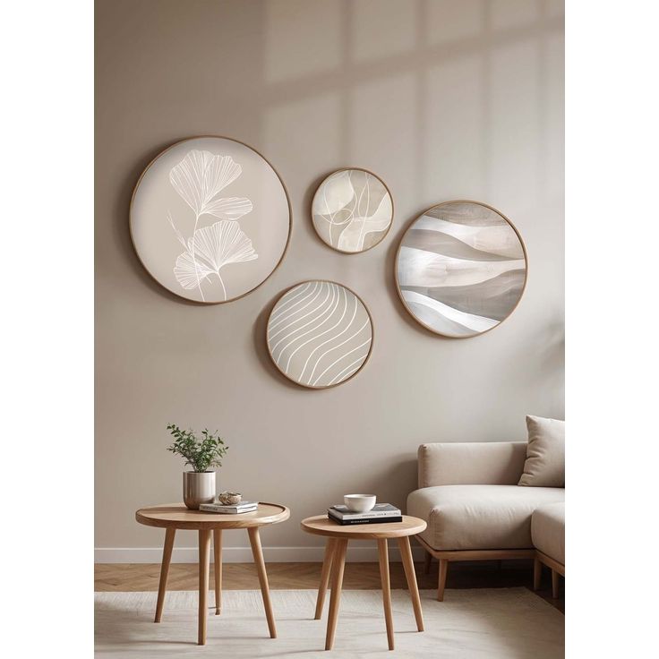 Taulusetti Linento Harmony Circles, 4kpl, beige