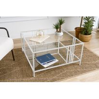 Sohvapöytä Linento Furniture Uranus, 80x80cm, valkoinen/kirkas lasi