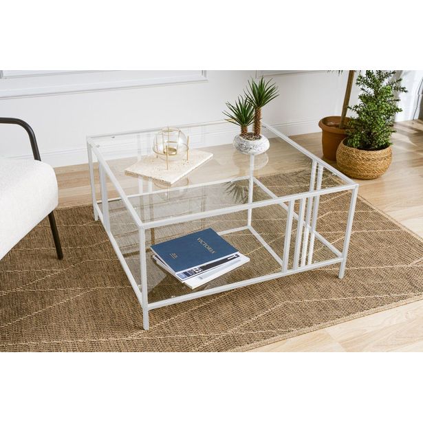 Sohvapöytä Linento Furniture Uranus, 80x80cm, valkoinen/kirkas lasi
