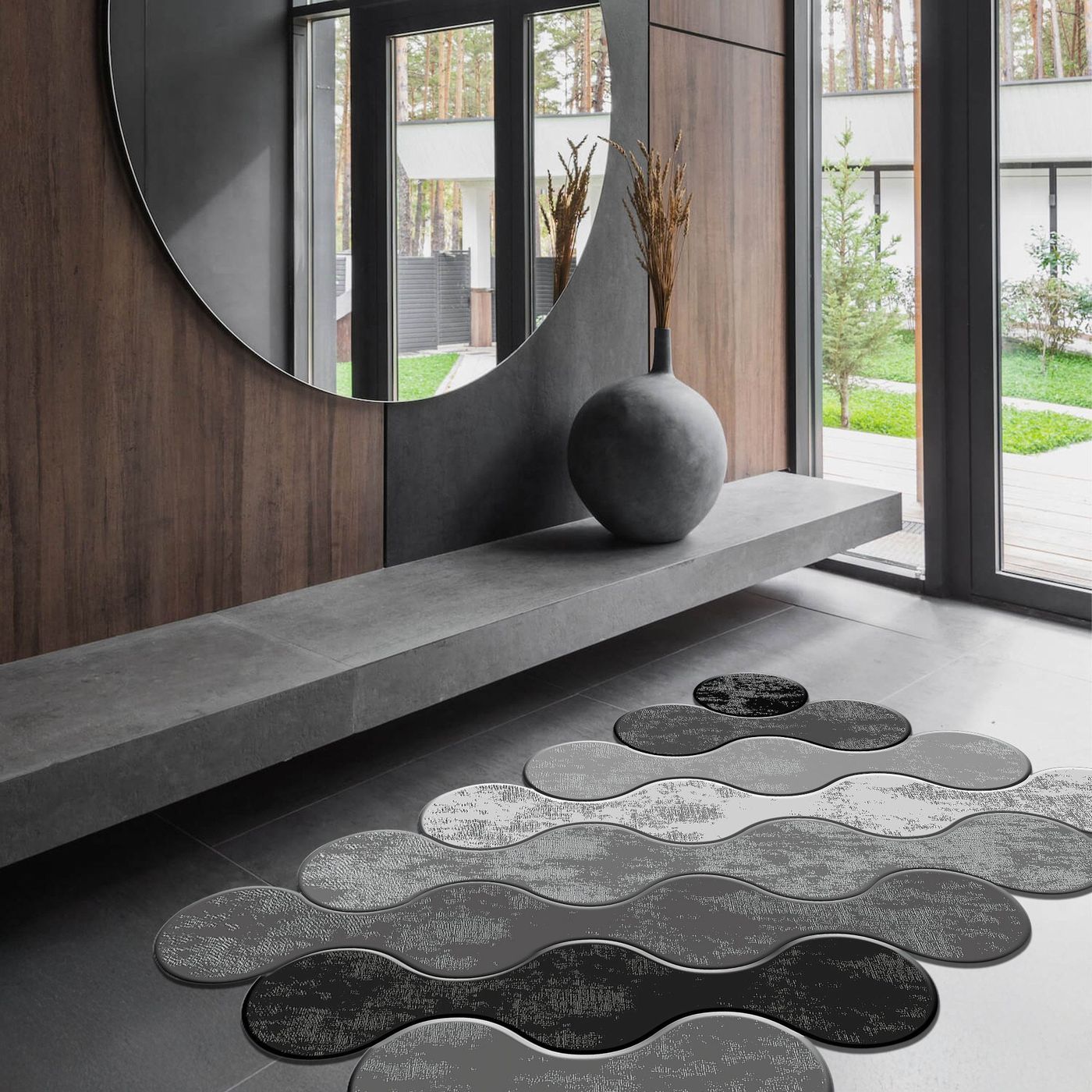 Matto Linento Wookece Circles 100x150cm harmaa/musta