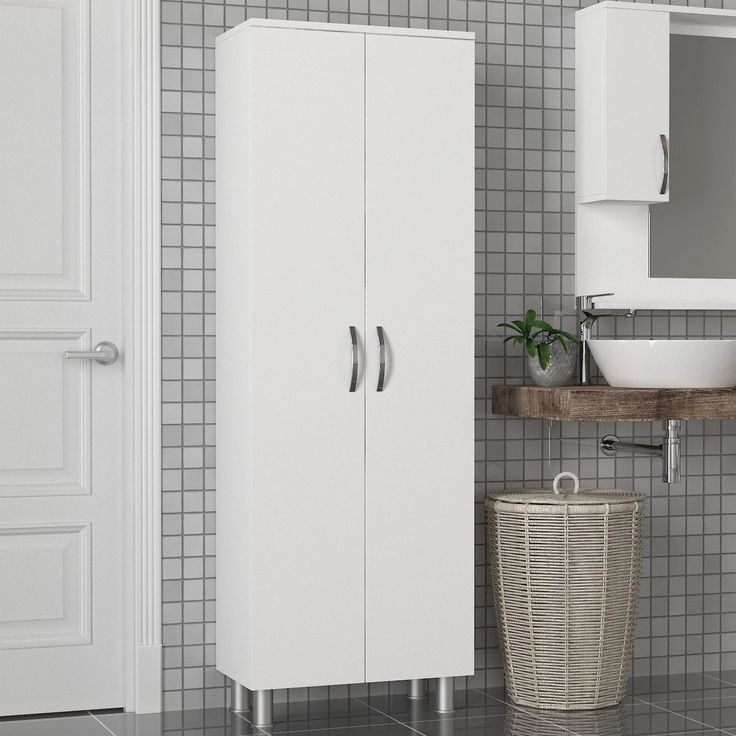 Kylpyhuoneen kaappi Linento Furniture Arizona 2, 59.4x173.6cm, valkoinen