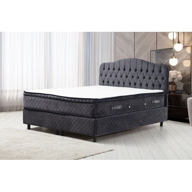 Sänkypaketti Linento Furniture Vassi 3, 140 x 200cm, pussijousitus, kiinteä pehmustekerros, antrasiitti