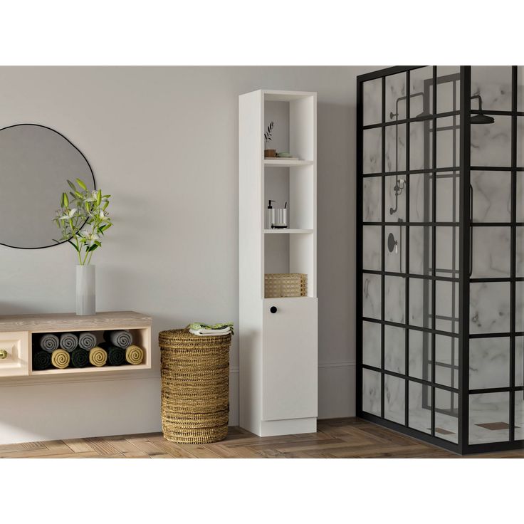 Kylpyhuoneen kaappi Linento Furniture Trend, 30x170cm, avohyllyillä, valkoinen