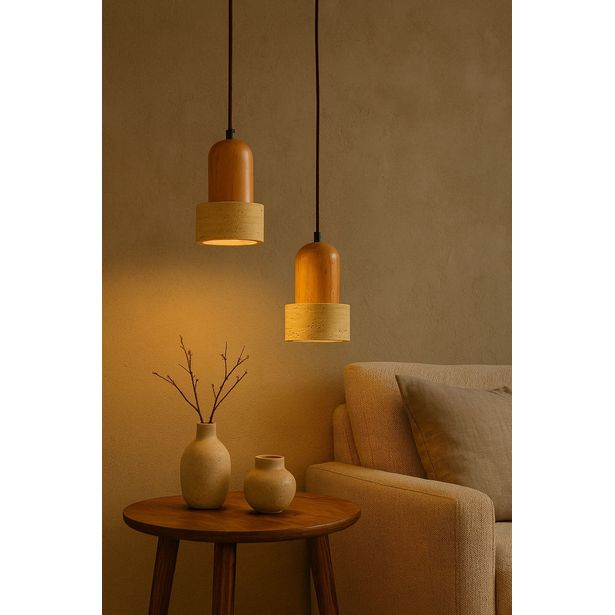 Riippuvalaisin Linento Lighting Loer-B, 2-osainen, E27, max. 40W, IP20, tammi/beige